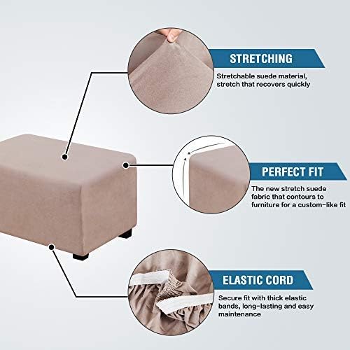 H.VERSAILTEX Suede Ottoman Cover Ottoman Slipcovers Removable Footstool Protector Velvet Plush 1 Piece Water Repellent Furniture Protector with Elastic Bottom, Machine Washable(Ottoman X-Large, Sand)
