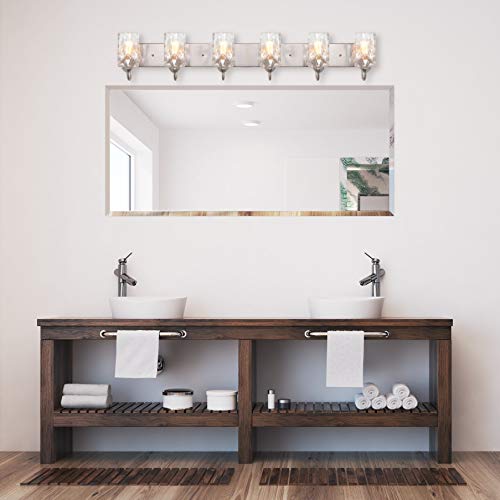 Kira Home Armada II 48" 6-Light Modern Over Mirror Vanity/Bathroom Light, Hammered Glass Shades, Traditional Curved Arms, Brushed Nickel Finish - Image 3
