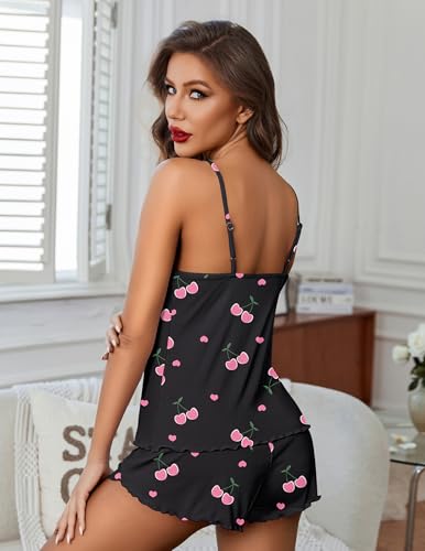 Image of Ekouaer Womens Cami Pajama Sets 2 Piece Ribbed Knit Lingerie Sleeveless Tank Top and Shorts Camisole Pjs Sleepwear