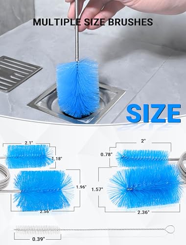 Image of SARDVISA 66 Inch Drain Cleaning Brush, Flexible Long Pipe Cleanner Tool | Flexible Long Reach, Double Nylon Ends, Stainless Steel Shaft, Sink & Drain Cleaning, Includes 2 Straw Brushes