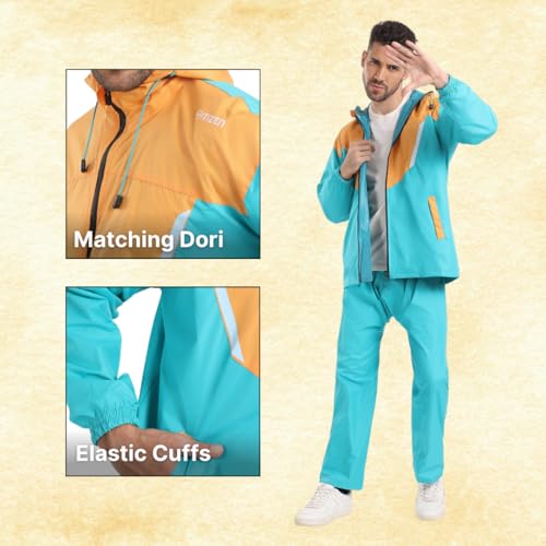 Image of Citizen Hooded Raincoat for Men Women Waterproof for Bike Riders HT Micro TPU Fabric Lightweight Stylish Sealed Hood, Large Pockets, Heavy-Duty Zippers Rainwear with Carry Pouch-CR019