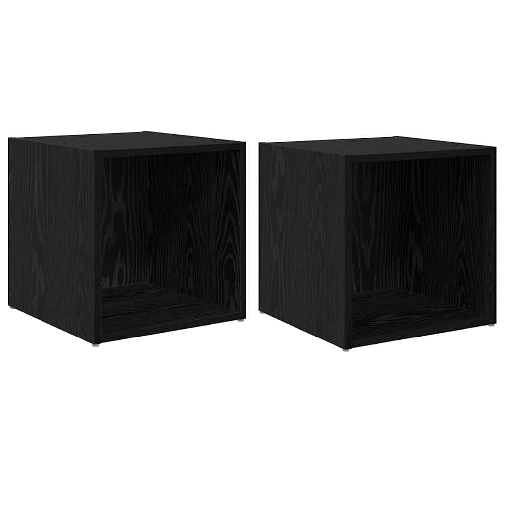 Meuble TV mural pour écran plat résolvant le manque de place avec rangement cubique noir mat