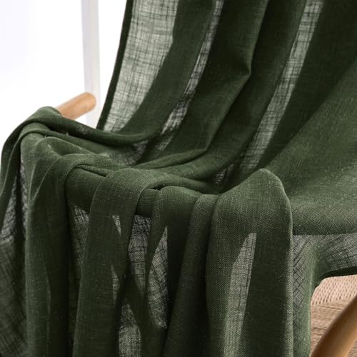 MIULEE Olive Green Linen Curtains 100 Inch Length 2 Panels for Bedroom Living Room, Soft Thick Linen Textured Window Drapes Semi Sheer Light Filtering Back Tab Rod Pocket Burlap Look Decor