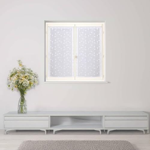 Atout Ciel - Par de visillos Bordados con Pasa-Tringle listos para Colocar, 2 x 60 x 120 cm, Blanco/Blanco