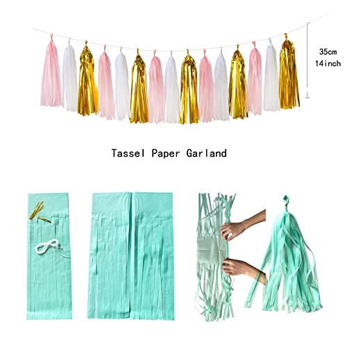 Image of Pink-White Gold Girl Birthday Party-Decorations - 23pcs Kits Tissue Paper Pom Poms Streamers,Princess Banner Flags,Bachelorette Baby Bridal Shower Engagement Decoration Tassel Garland Lasting Surprise