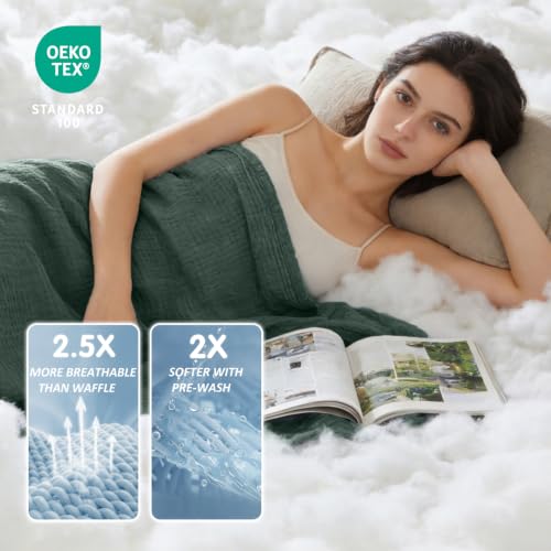 Image of EMME Muslin Cotton Blanket Adults Heather Forest Green Super King 120 inchx94 inch