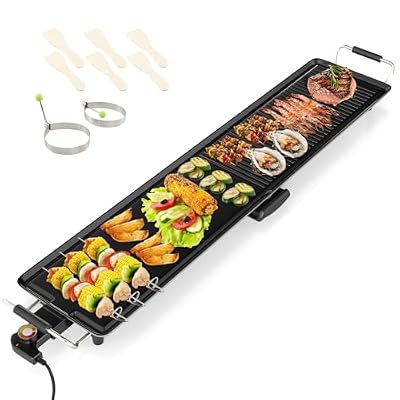 COSTWAY 39.5” Electric Griddle, Extra Large Teppanyaki Grill with 2 Nonstick Surfaces, Adjustable Temperature, Insulated Handles & Drip Tray, Indoor Outdoor BBQ Grill for Party, Camping & RV (39.5'')