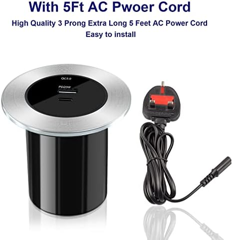 USB Charging Station,JE Make IT Simple 20W Fast Charger With USB C Desk Charger Desktop Charging Station Mounts On The 2.4" Grommet Hole With Power Cable Compatible with iPhone 13/iPad/Galaxy Series