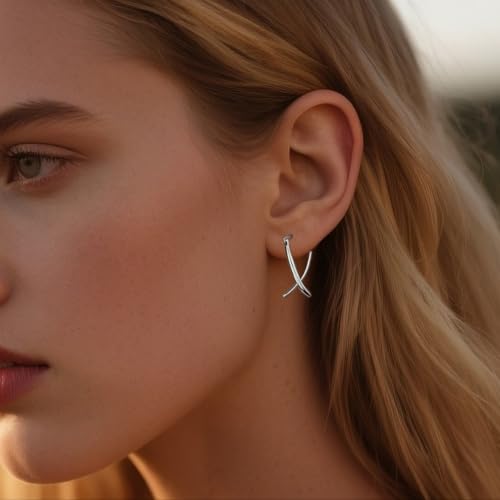 SLUYNZ 925 Sterling Silver X Hoop Earrings for Women Teens Minimalist Hoop Earrings Huggie3