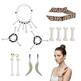 como hacer un disfraz de cavernicola para niño 6 Disfraz cavernícola niño 12 piezas accesorios fiesta infantil huesos, set completo con diadema, collar, pulseras y pendientes, talla única, color blanco y leopardo para Halloween y carnaval