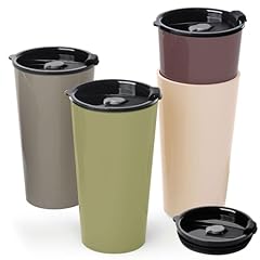 4 Mugs with Lids-Brown