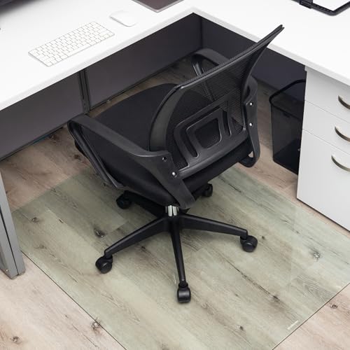 Mind Reader Tempered Glass Chair Mat, Clear Floor Protector for Hard Floors or Low-Pile Carpet Only, Heavy-Duty Glass Mat for Office or Home, 46\" x 36\", Clear