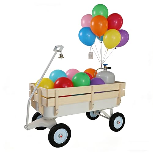 Outdoor Steel All Terrain Kids & Pet Pull-Along Wagon with Solid Tires, Wooden Stake Sides...