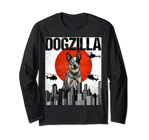 Funny Vintage Japanese Dogzilla Australian Cattle Dog Long Sleeve T-Shirt, Black
