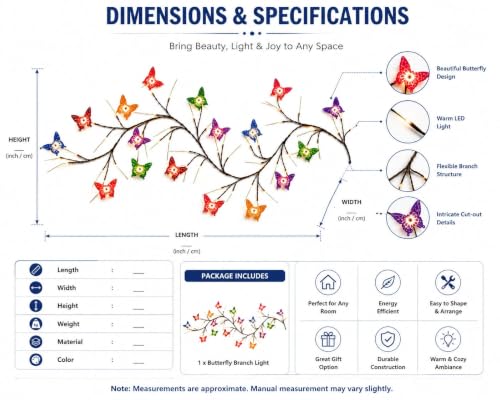 Image of P SEVEN Cherry Blossom LED String Lights, Butterfly Vine Wall LED Decor with Remote Control, USB Powered, DIY Indoor Decoration Illuminated Artificial Twig Garland(Butterfly LED Wall Decor Lights)