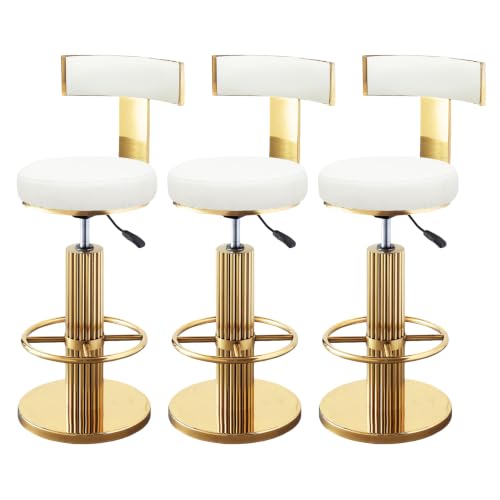 Image of FUNROLUX Adjustable Swivel Bar Stools Set 3 Kitchen Counter Height Stools | 360 Swivel, 25.6 inch-29.5 inch Adjustable, Leather Thick Cushion, Stainless Steel Frame, 350 lbs Capacity, Gold