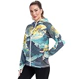 senya Women's Sun Protection Hoodie Jacket Howl Wolf on Moon Long Sleeve Sun Shirt Multicolor