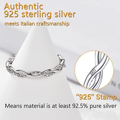 PROSILVER 925 Sterling Silver Rings for Women, 2mm/3mm Wedding Band, Dainty Triple Rings, Cuban Link, Celtic Knot, X Cross Rings, Comfort Fit, #4-#12, Boxed4
