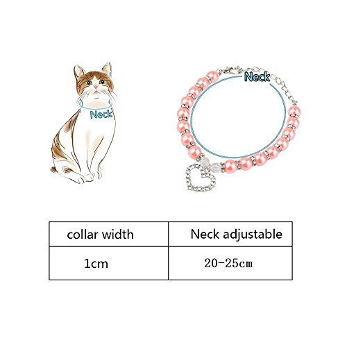 Stock Show 2Pcs/Pack Pet Pearl Necklace with Love Heart Pendant Dog Cat Fancy Princess Style Blingbling Jewelry Rhinestones Collar for Small Pets Cats Puppy Valentines Day Collar, Pink&Blue - Thumbnail 4