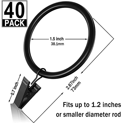 Lansian UNKNOWN 40Pcs Curtain Rings With Clips Hooks 1.5 Inch Rustproof Matte Metal Stainless Steel Drapery Rings For Tension Rod Bracket Eyelets Decorative Hangers, Vintage Black thumb #1