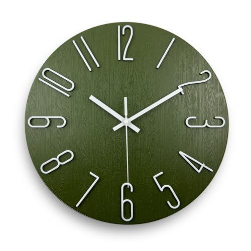 fapugh 12 Inch Wall Clock Silent Non Ticking, Preciser Modern Style Decor Clock for Home, Office, School, Kitchen, Bedroom, Living Room (Green)