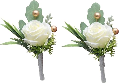 2 rosas artificiais para homem, casamentos, namorados, padrinhos de casamento, flores brancas artificiais com alfinetes para casamento, aniversário, celebração, graduação, festa, decoração de casa