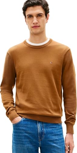 Tommy Hilfiger Essential SSNL MW0MW39999 - Suéter de algodón con Cuello Redondo para Hombre, Color marrón, Talla M, Marrón (Highland Khaki), M