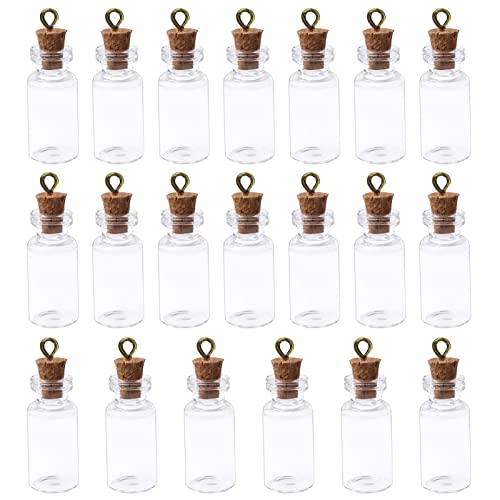 Lot de 20 mini bouteilles en verre à essai décoratives, mini flacons cadeaux, petits pots à épices, 16 x 35 mm, avec étiquette en métal en liège Cover
