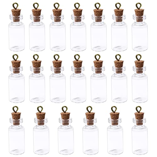 Lot de 20 mini bouteilles en verre à essai décoratives, mini flacons cadeaux, petits pots à épices, 16 x 35 mm, avec étiquette en métal en liège