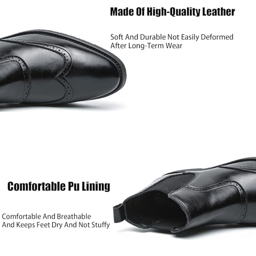 Men'S Leather Wing Tip Low Heel Chelsea Boots Classic Round Toe Brogue Slip-On Dress Oxford Boots For Driving Business Office Formal Ankle Boots2
