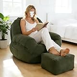 Sitzsack Sessel mit Fußhocker - Großer Erwachsene Loungesessel mit Schaumstofffüllung für Wohn- und Schlafzimmermöbel