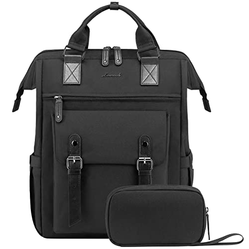 LOVEVOOK Laptop Backpack for Women Work Travel Commuter Backpack College School Business Computer Bag Doctor Nurse Bags Student Bookbag Purse, 17 Inch, Black-black