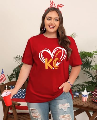 Women Plus Size Football Shirts Game Day T Shirt Casual Football Mom Tees Short Sleeve Novelty Tops(2-5X)2