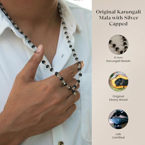 Image of Astrotalk Silver Capped Karungali Malai 6 mm (54+1 Beads) | Karungali Mala Original for Lord Murugan Blessings | Evil Eye Protection & Mangal Dosh | Ideal for Puja & Gift items