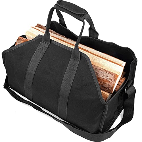 Bolsa de leña para exteriores, bolsa de transporte de leña de lona duradera con asa y correa para el hombro, soporte de madera de lona para leña, lo mejor para llevar madera en casa o acampar