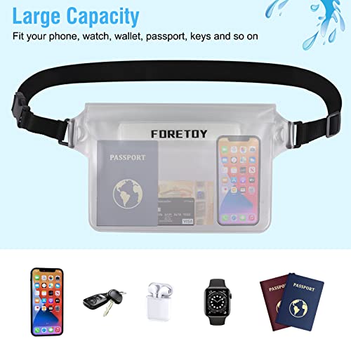 FORETOY wasserdichte Tasche 2 Stück wasserdichter Beutel mit verstellbarem Hüftgurt, wasserdichte Handyhülle wasserfeste Bauchtasche IP68 für Wassersport, Strand, Schwimmen, Boot, Fahren