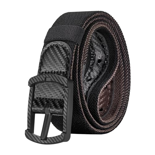 MACBORO TSA Approved Hypoallergenic Nickel Free Non Metal Belt for Men Plastic Buckle Airport Friendly Elastic Stretch Reversible Black Brown Belt 1.38