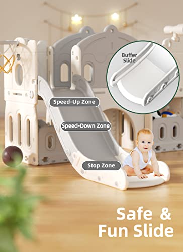 Glaf Toddler Slide 8 In 1 Kids Slide Freestanding Climber Slides Playset With Telescope Basketball Hoop Tunnel Storage Space And Ball For Outdoor Indoor Playground For Age 1 Year And Up (Grey & White) #TOP5
