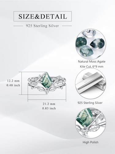 Natural Moss Agate Ring for Women 925 Sterling Silver Pear/Oval/Kite Cut Green Leaf Moss Agate Engagement Ring Promise Bridal Set Anniversary Birthday Jewelry Gifts2