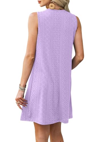 Image of RUMIA Swimsuit Coverup for Women Summer Sleeveless Beach Dress | Crew Neck, Pockets, Eyelet, Boho, Above knee Length, A-Line. Everyday wear, Sundresses, Cruise Wear, Vacation essential