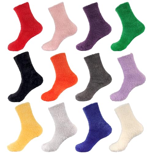 Image of BambooMN Colorful Fuzzy Socks - Assorted Super Soft Warm Microfiber Comfy Home Socks - Value Pack
