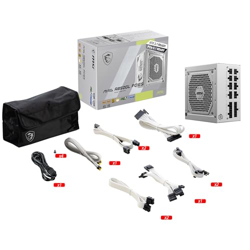 MSI Alimentatore da gioco Mag 850GL PCIE 5 Bianco - Full Modular - 80 Plus Gold Certificato 850W - Dimensioni compatte - ATX PSU - Alimentatore - Immagine 2