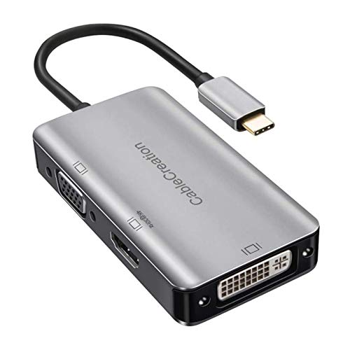 Best Quality 🔥 USB C to HDMI + DVI + VGA Adapter, CableCreation USB Type C (Compatible Thunderbolt 3) to Multiport UHD Hub, Compatible with MacBook Pro ,Surface Book 2, New Chromebook Pixel, Aluminum Case,Space Gray