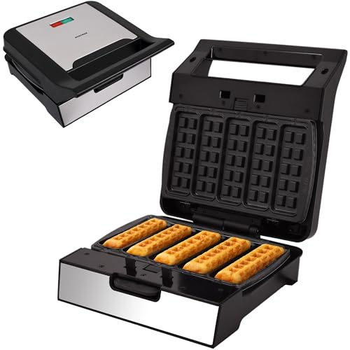 Syntrox Waffel Sticks Maker mit Wechselplatten 1400 Watt Edelstahl schnelles Aufheizen Antihaftbeschichtet verschiedene Wechselplatten Multifunktionsgerät
