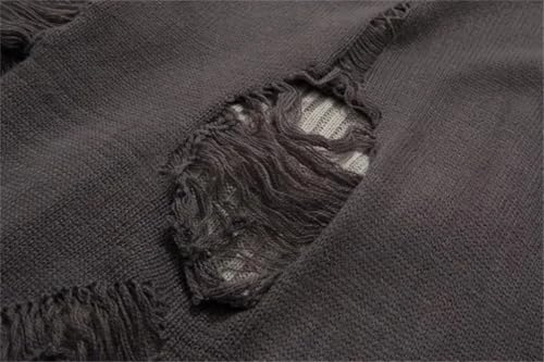 Men Fake Two Pieces Hole Long Sleeve Sweaters Knit Y2k Hollow Design Knitwear Sweaters4