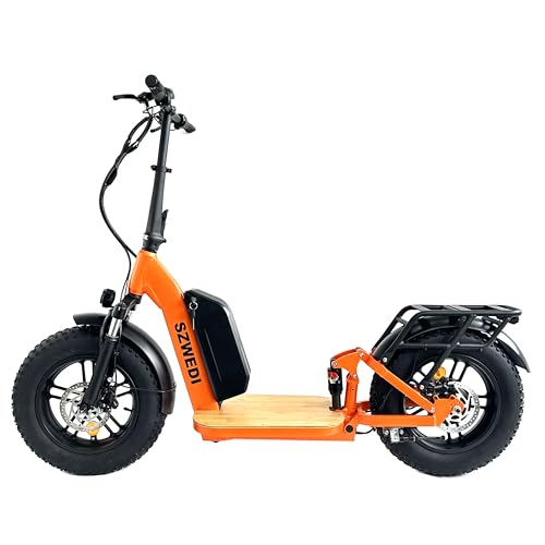 Electric Scooter Fat Tire Maximum 1200W 16x4.0 inch Wheel Pneumatic tyre 52V15Ah Battery Rear Drive Motor 25mph with Full Suspension Shock Absorber Orange