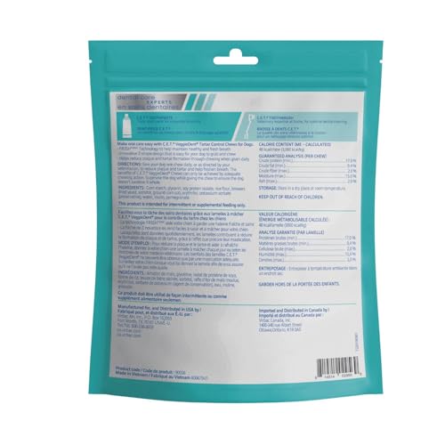 Virbac C.E.T. VEGGIEDENT FR3SH Tartar Control Chews for Dogs with digestive health support, VOHC Approved, Small 11-22lbs