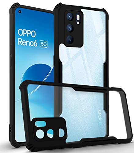 Image of Jkobi Back Cover Case for Oppo Reno6 5G | Reno 6 5G (Crystal Glass Back | Camera Protection | Shockproof Bumpers | Professional Black)