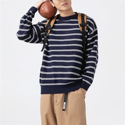 Pull rayé pour hommes Harajuku bleu streetwear manches longues XL