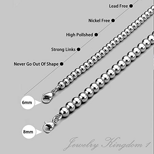 Image of Necklace or Bracelet for Women and Men, Beaded Chain Stainless Steel, Handmade Jewelry, Thick of 6-8MM and Length of 7-40 inch Optional